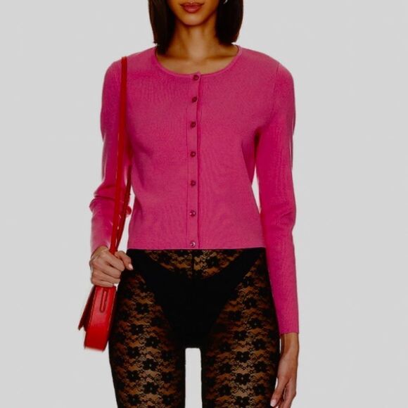 Hot pink button up sweater - Picture 2 of 5